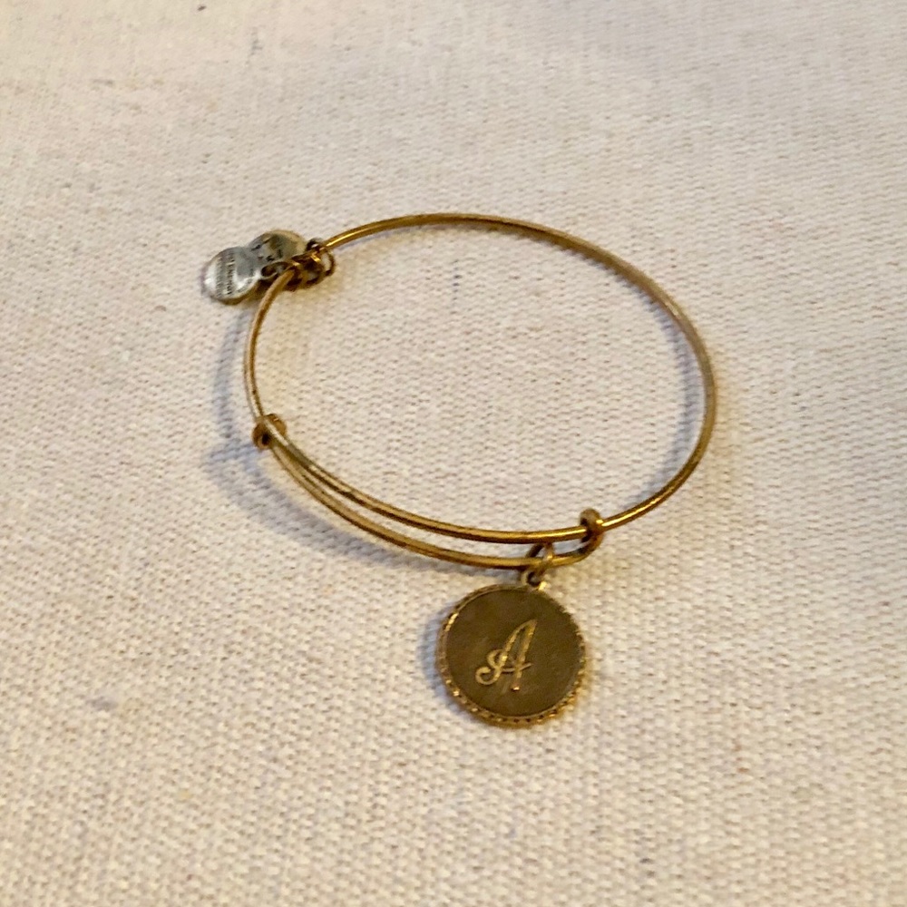 Alex + Ani “A” gold tone initial bangle bracelet